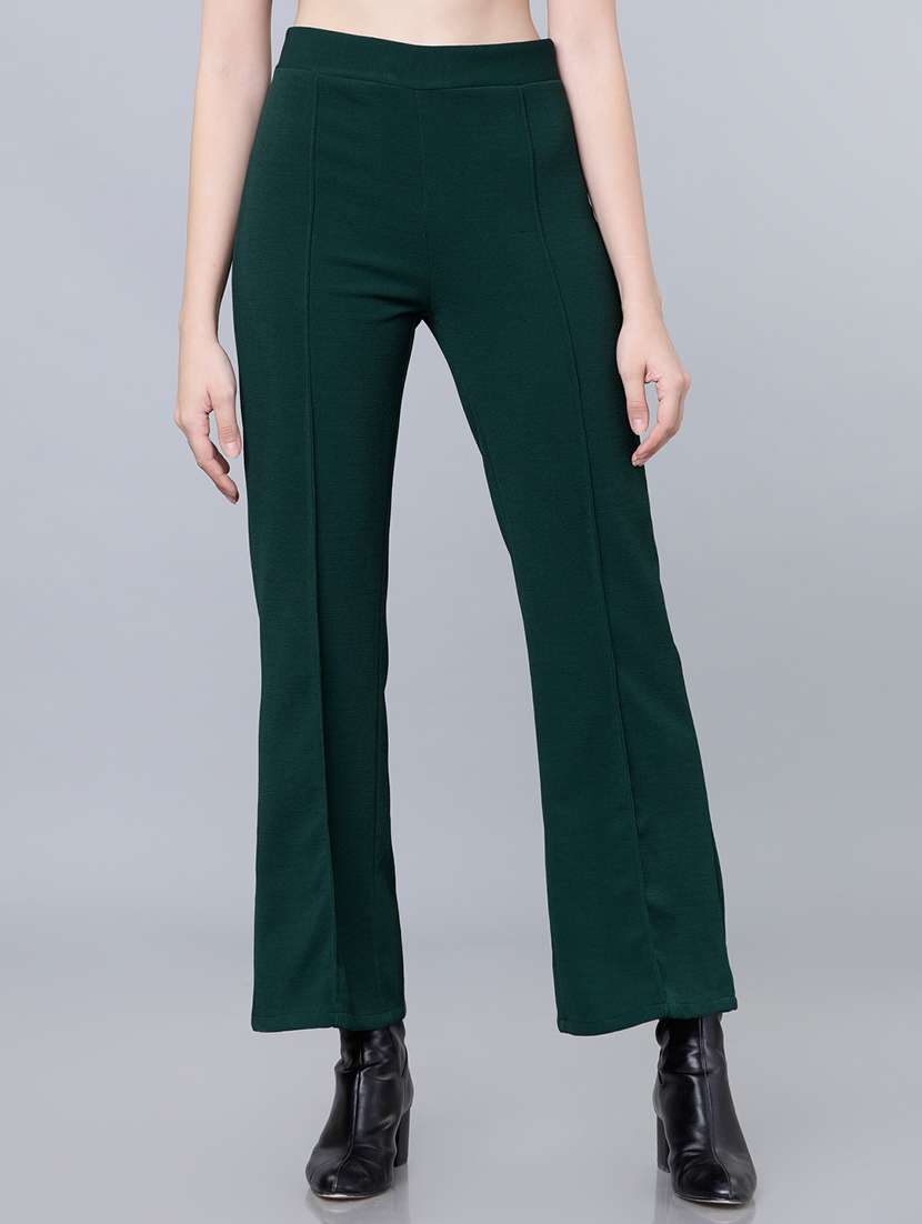 women green polyester chinos trouser
