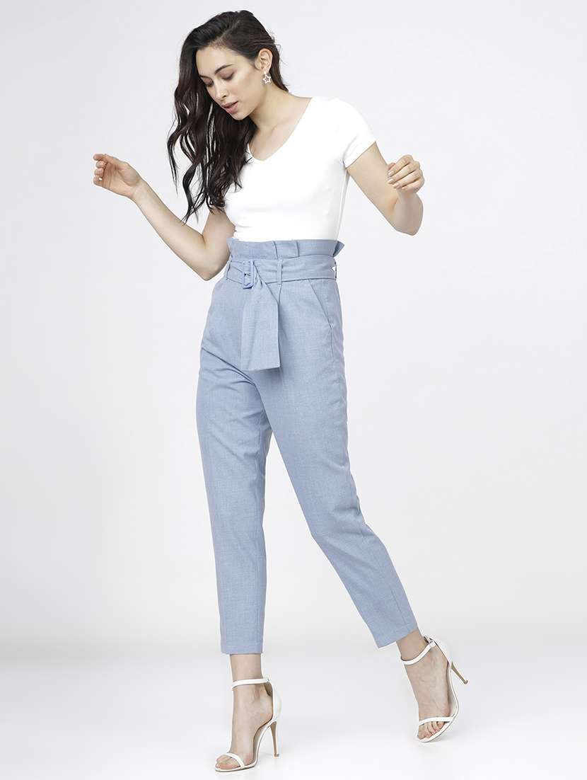 women blue polyester chinos trouser - 22471197 -  Standard Image - 5