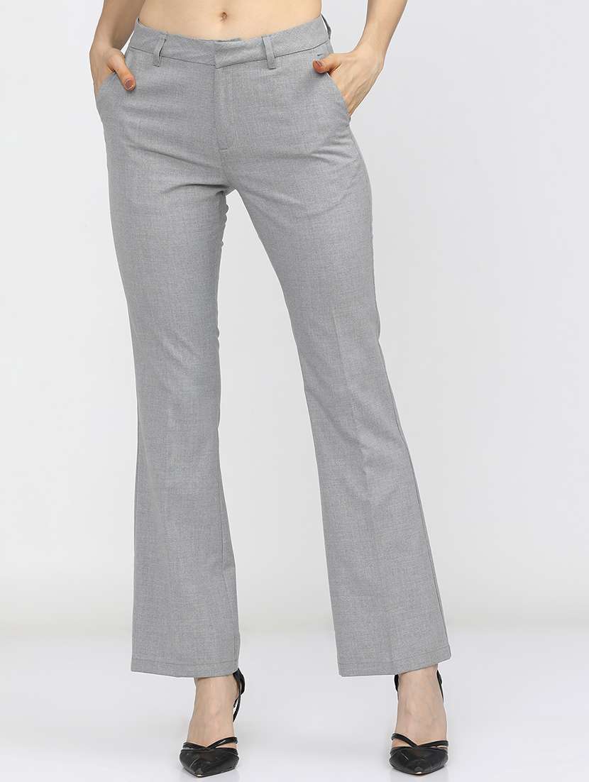 women grey polyester chinos trouser