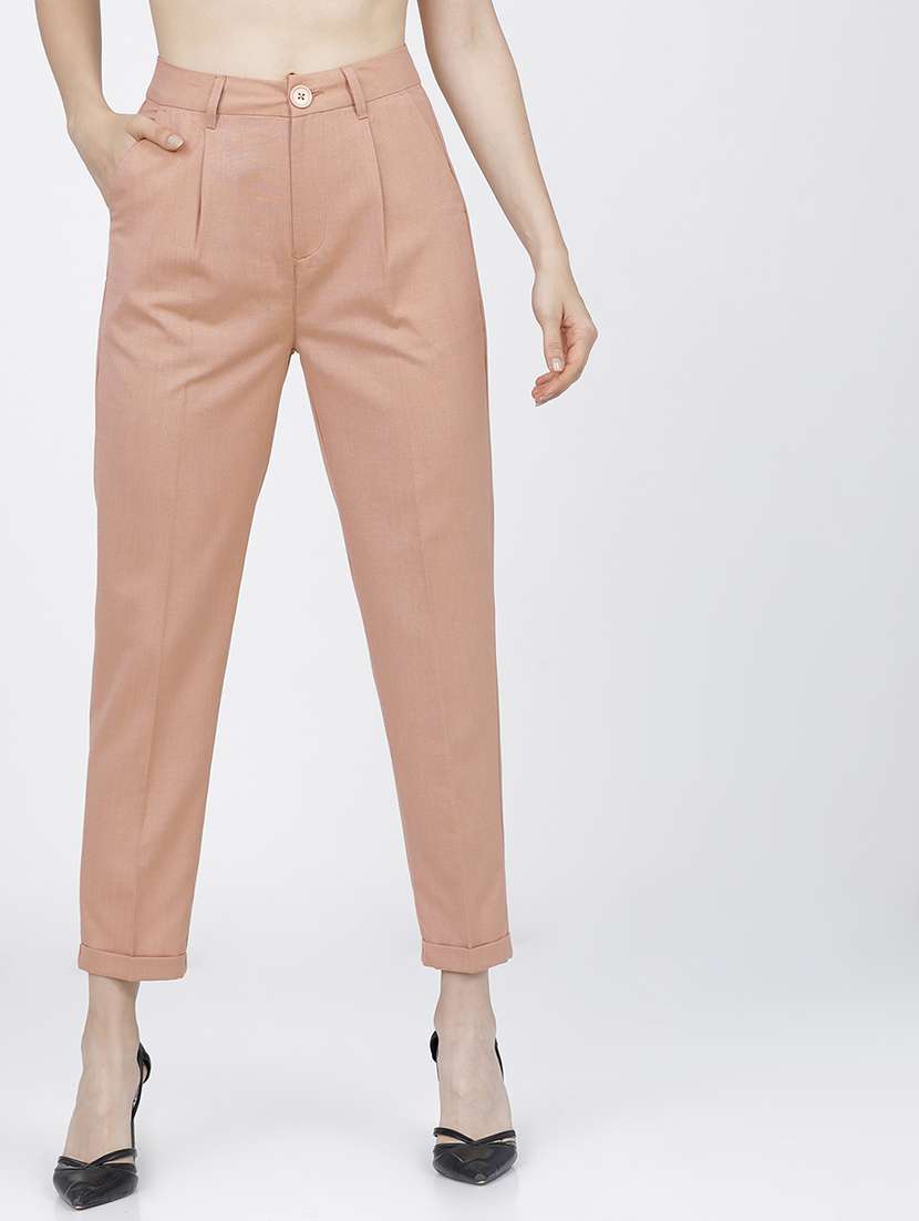 women beige polyester chinos trouser