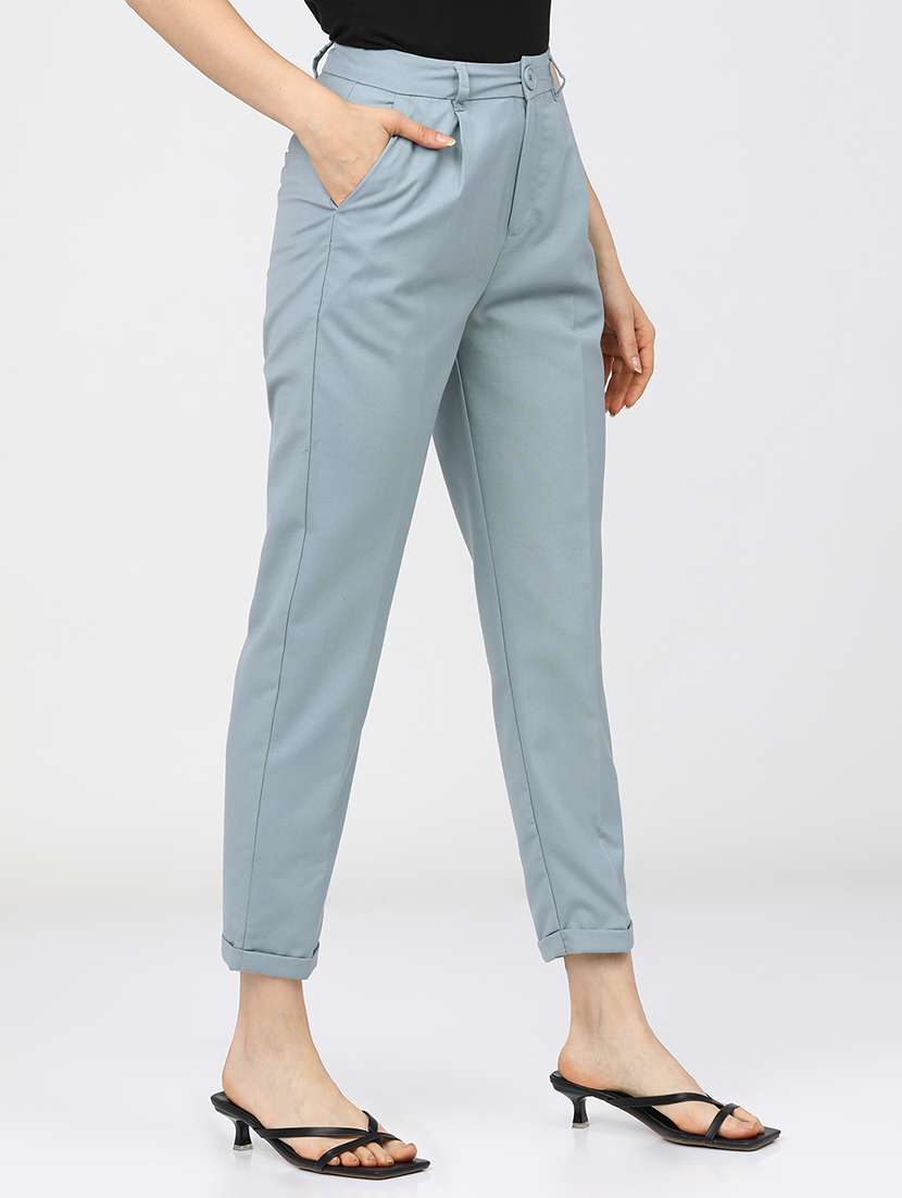 women blue polyester chinos trouser - 22471205 -  Standard Image - 3