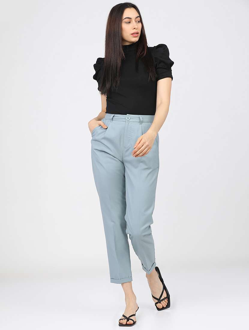 women blue polyester chinos trouser - 22471205 -  Standard Image - 5