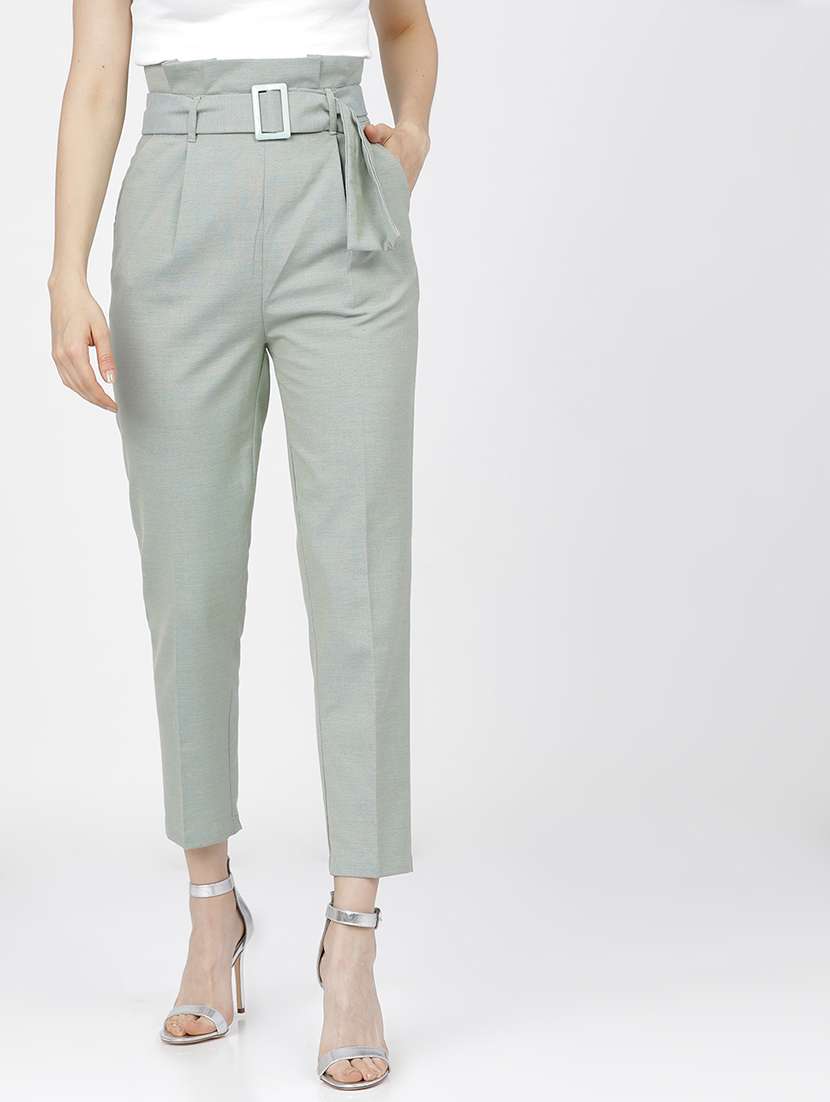 women green polyester chinos trouser
