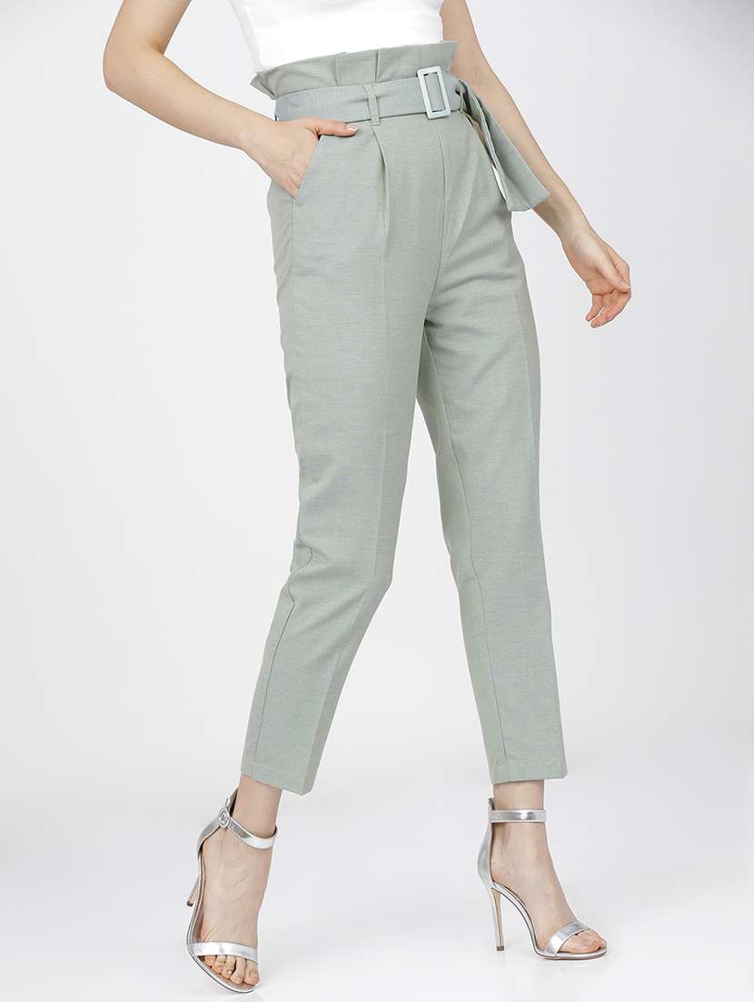 women green polyester chinos trouser - 22471208 -  Standard Image - 3