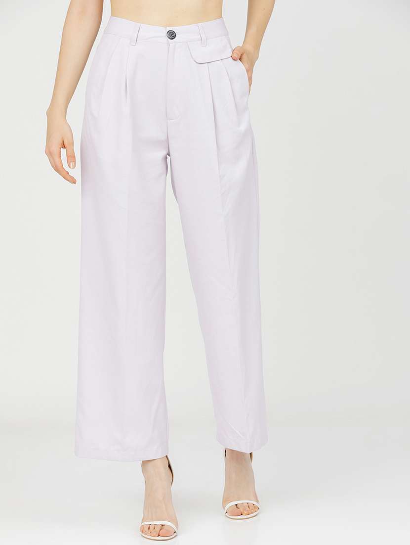 women purple polyester chinos trouser