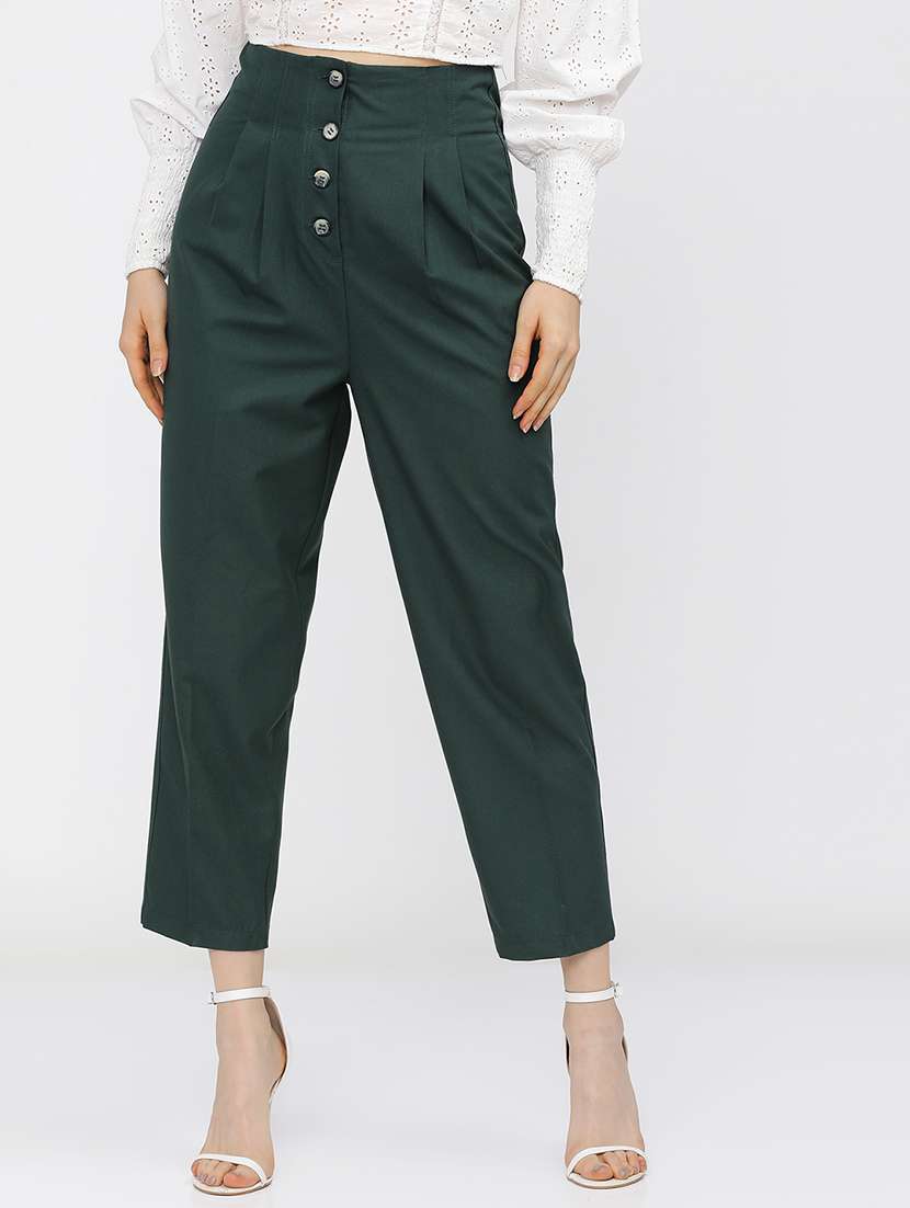 women green polyester chinos trouser