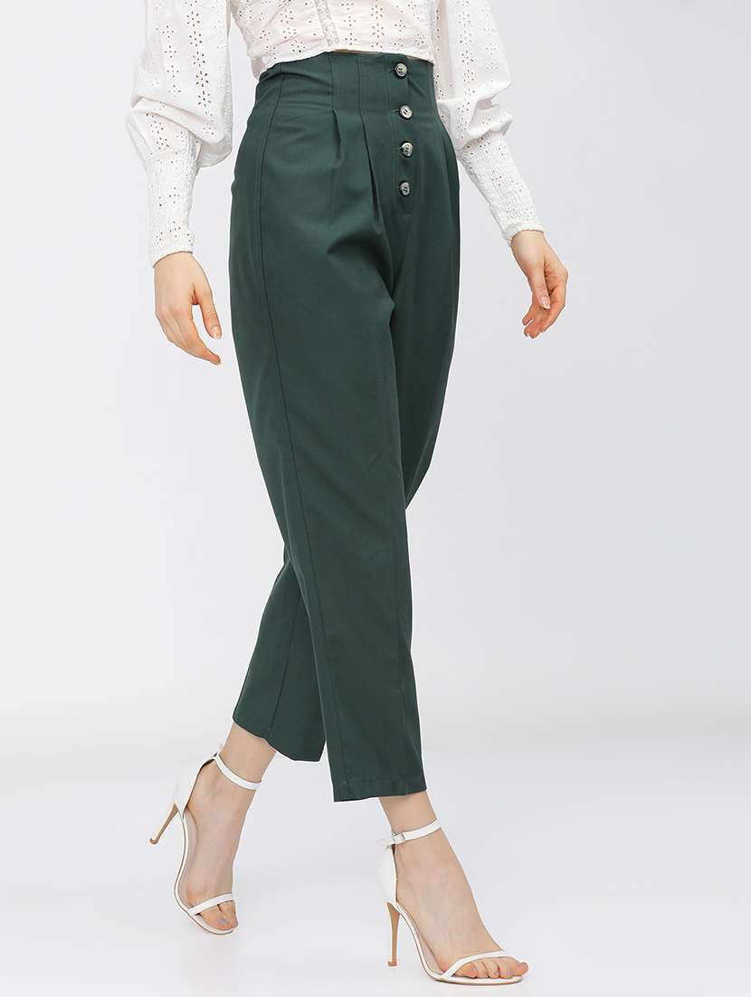 women green polyester chinos trouser - 22471211 -  Standard Image - 3