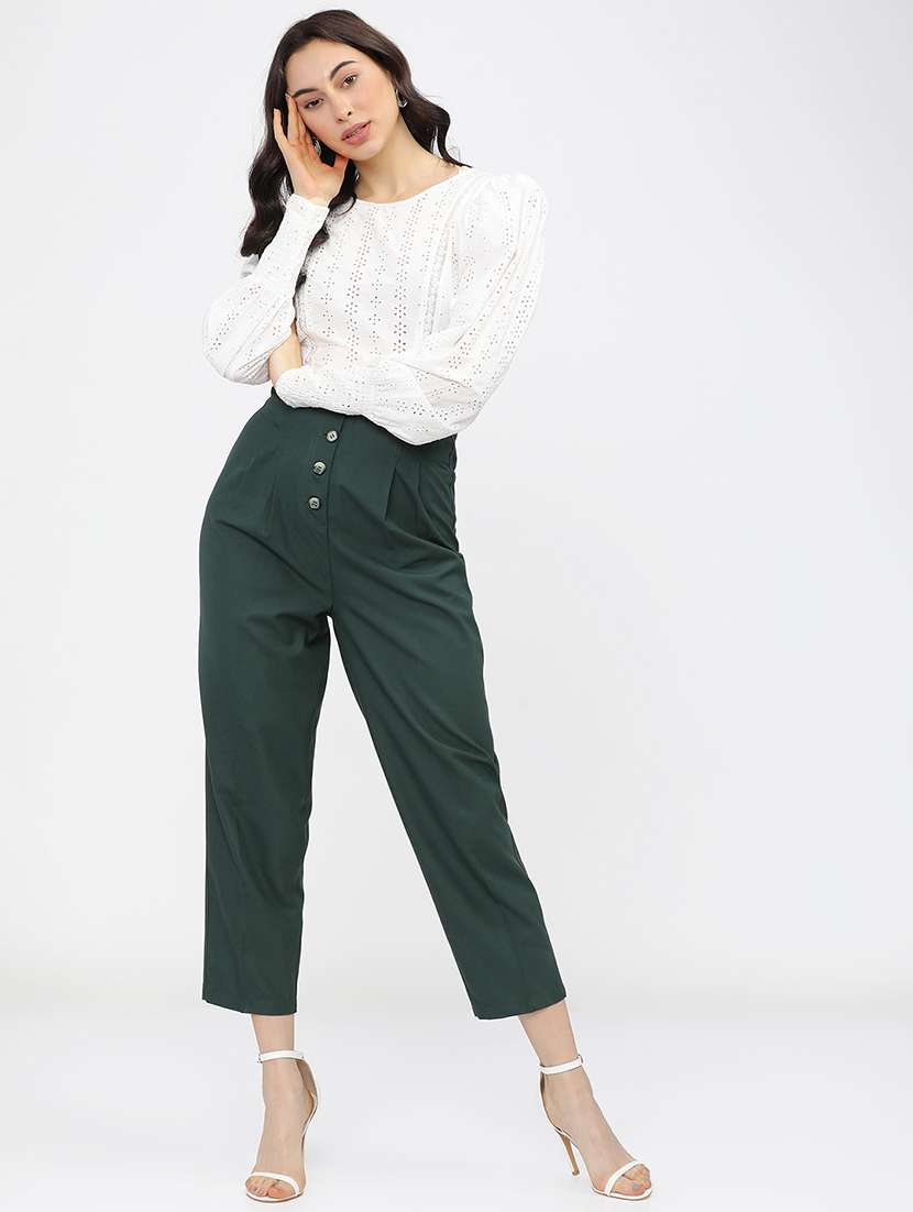 women green polyester chinos trouser - 22471211 -  Standard Image - 5
