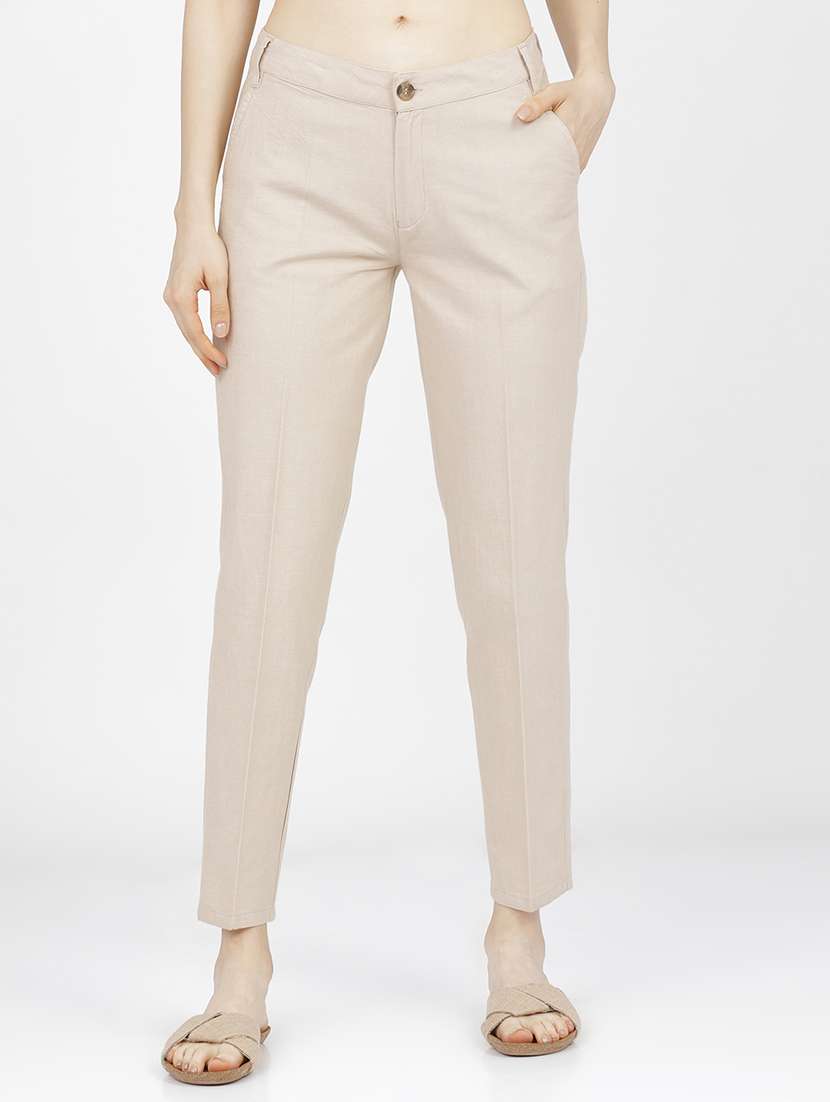 women beige cotton chinos trouser