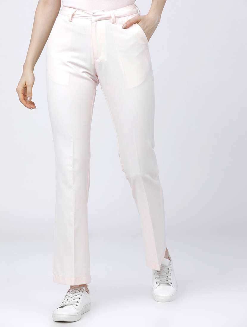 women pink polyester chinos trouser