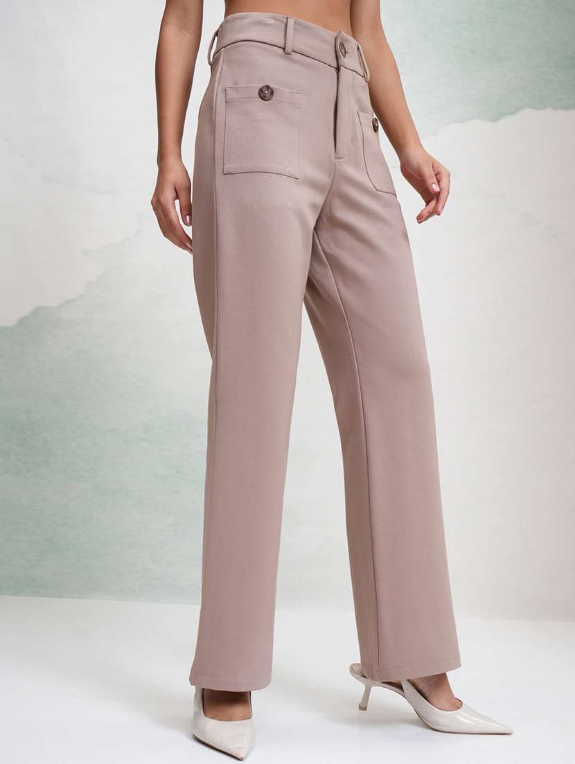 Women Taupe Cotton Chinos Trouser - 22471219 -  Standard Image - 3