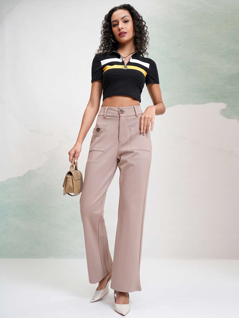 Women Taupe Cotton Chinos Trouser - 22471219 -  Standard Image - 5