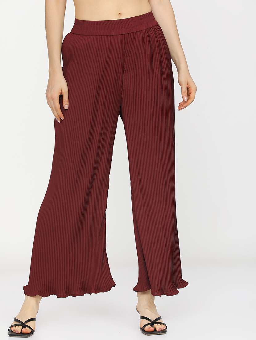 women maroon polyester chinos trouser