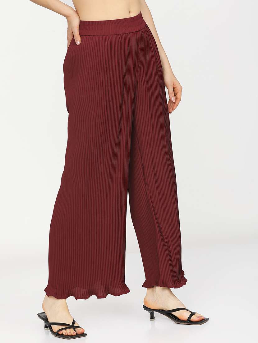 women maroon polyester chinos trouser - 22471220 -  Standard Image - 3