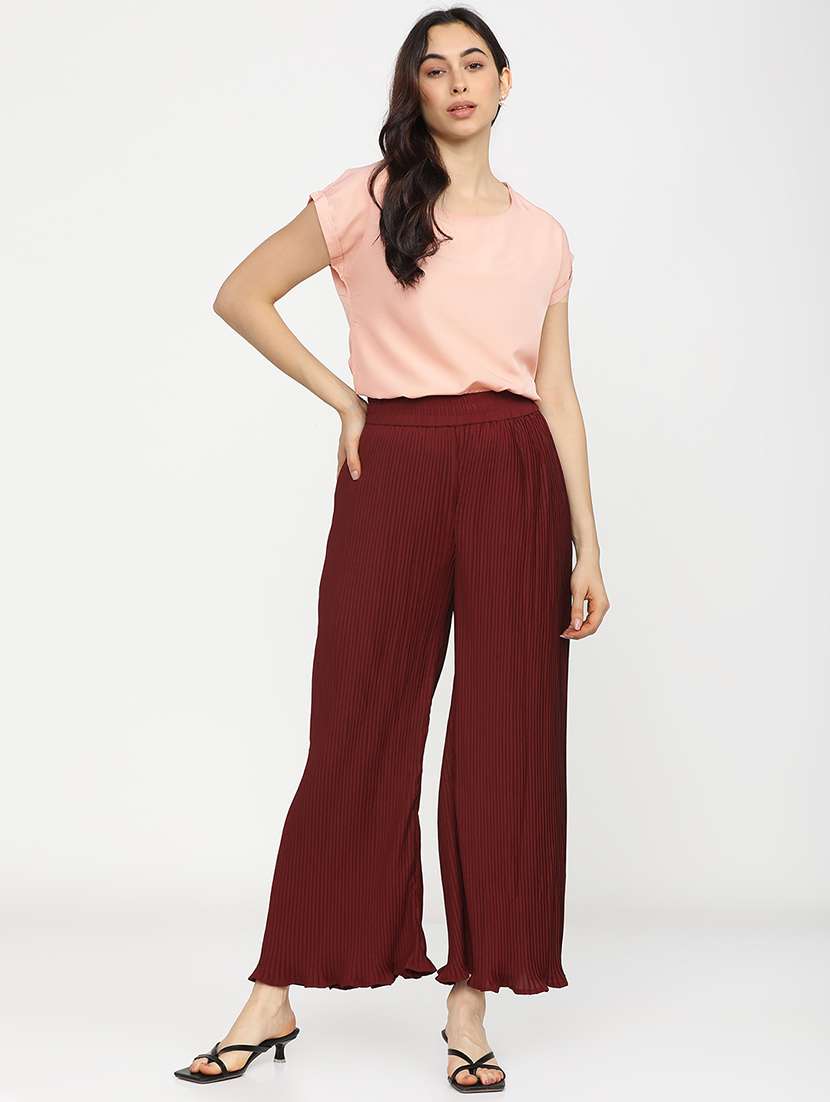 women maroon polyester chinos trouser - 22471220 -  Standard Image - 5