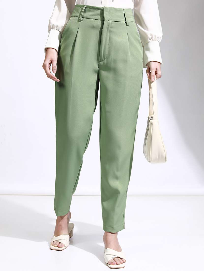 women green polyester chinos trouser
