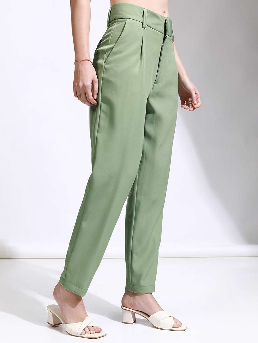 women green polyester chinos trouser - 22471222 -  Standard Image - 3