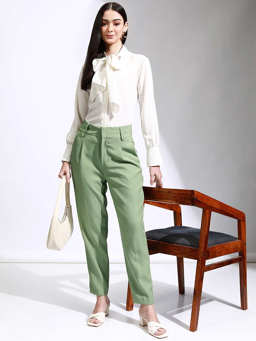 women green polyester chinos trouser - 22471222 -  Standard Image - 5