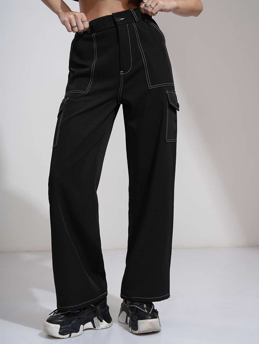 women black polyester chinos trouser