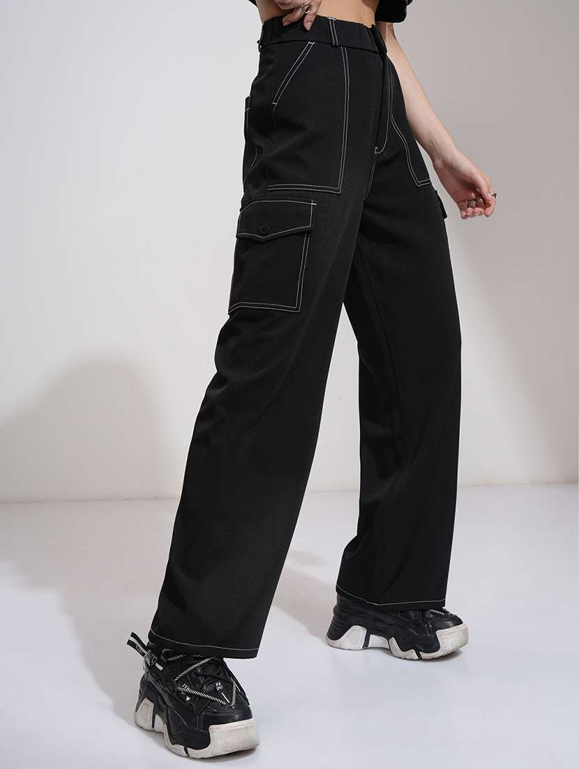 women black polyester chinos trouser - 22471224 -  Standard Image - 3