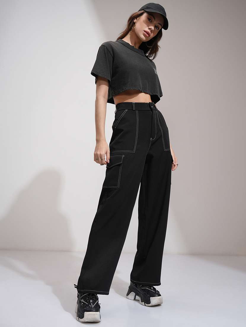 women black polyester chinos trouser - 22471224 -  Standard Image - 5