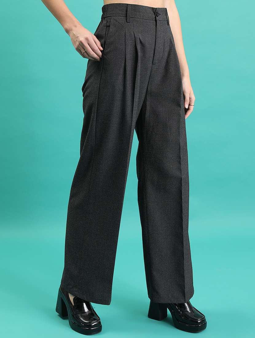 women grey pleated flat front trousers - 22471225 -  Standard Image - 3