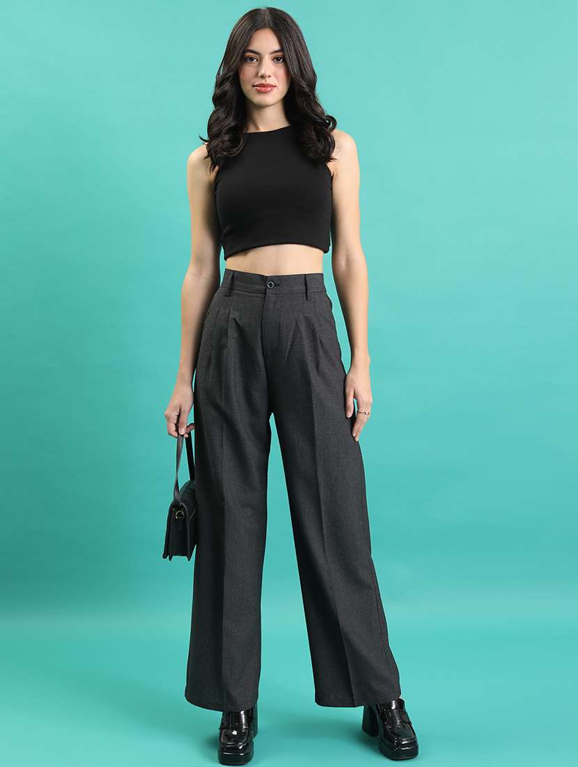women grey pleated flat front trousers - 22471225 -  Standard Image - 5