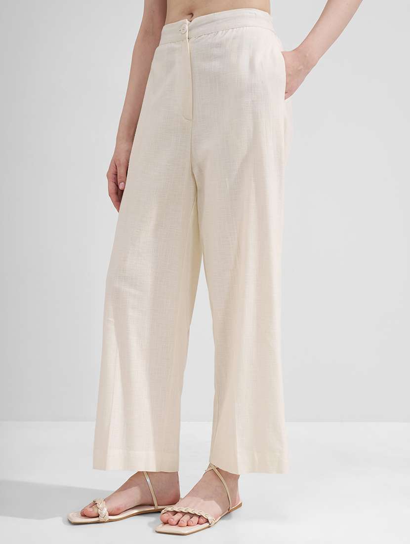 women beige relaxed fit cotton solid trousers - 22471229 -  Standard Image - 3