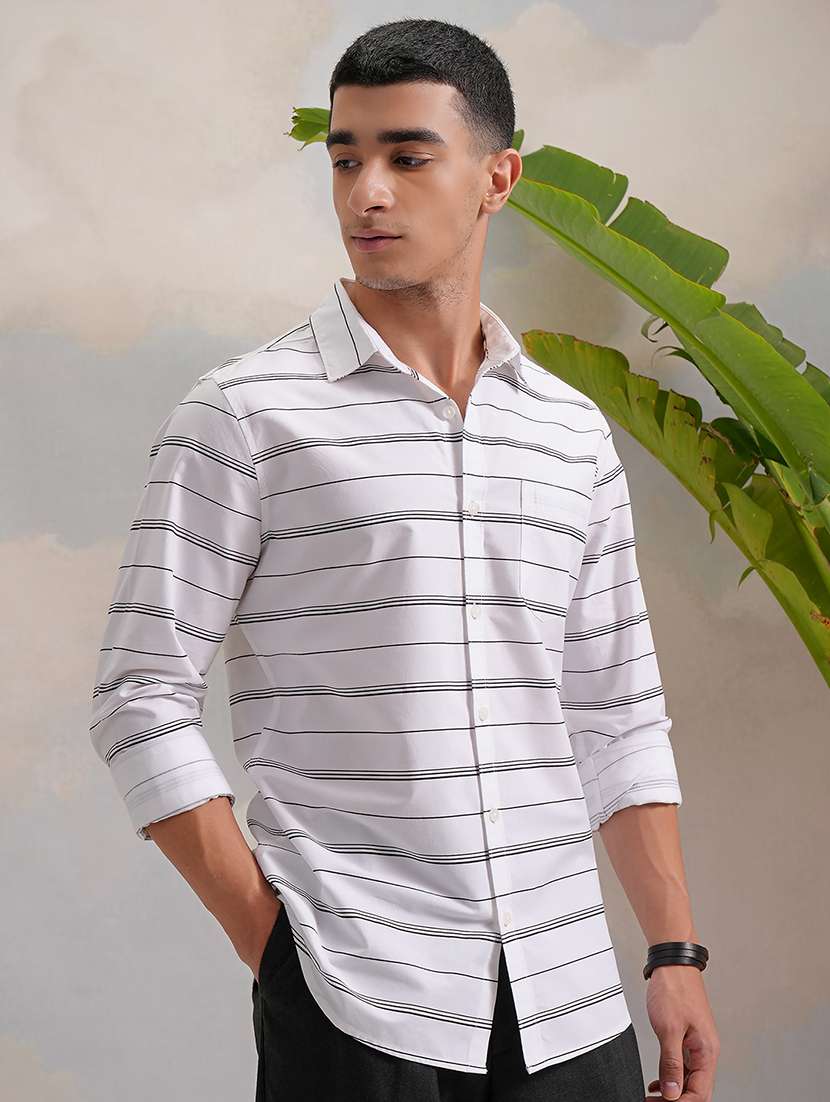 men stripes white  colored cotton regular casual shirt - 22471234 -  Standard Image - 3