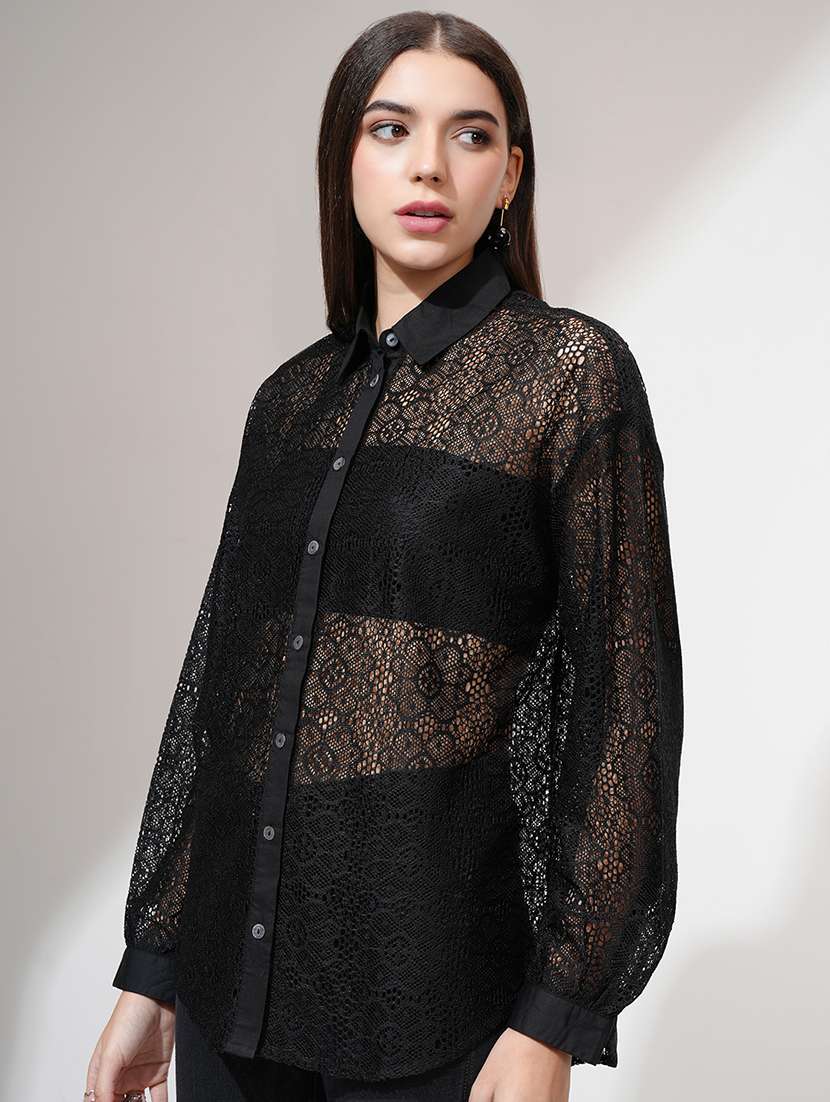 women self design black polyester regular shirt - 22471243 -  Standard Image - 3