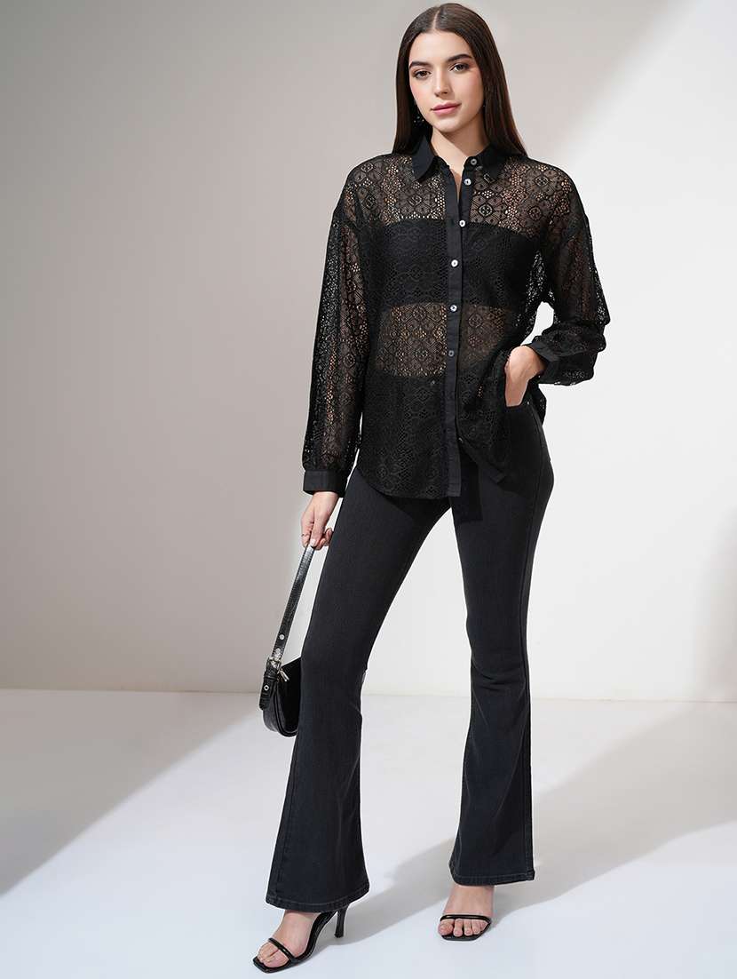 women self design black polyester regular shirt - 22471243 -  Standard Image - 5