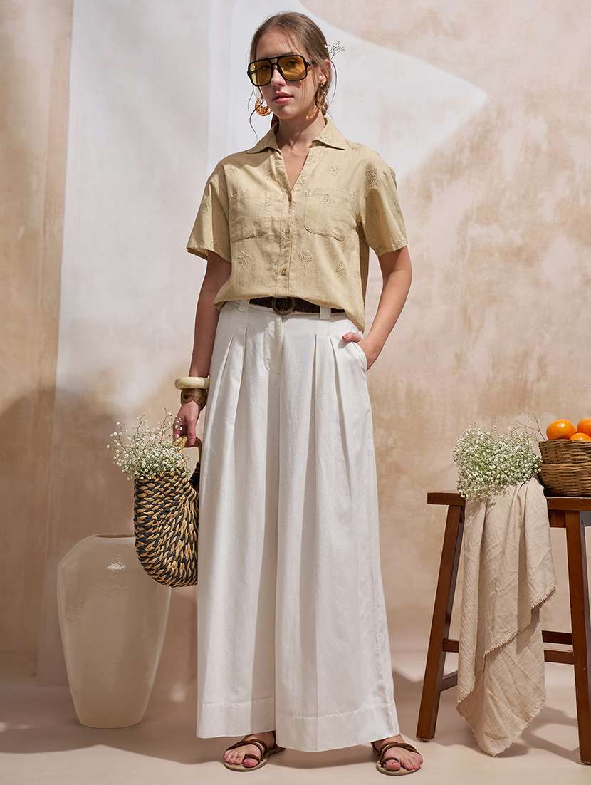 women solid beige cotton regular shirt - 22471245 -  Standard Image - 5