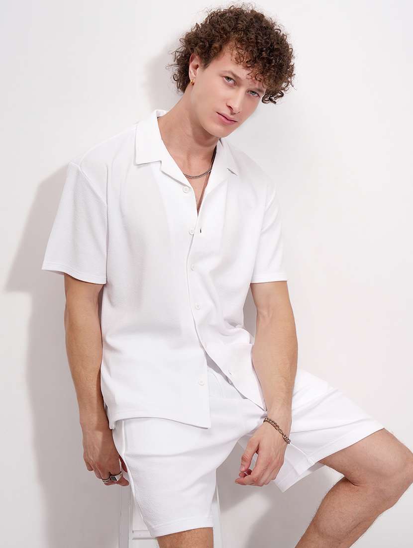 men white polyester plain co-ord set