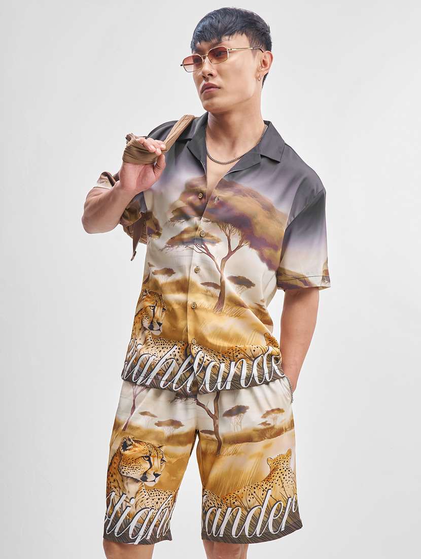 men multi colored polyester plain co-ord set