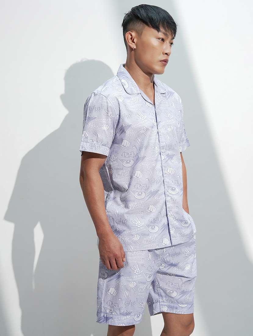 men lavender cotton plain co-ord set - 22471287 -  Standard Image - 3