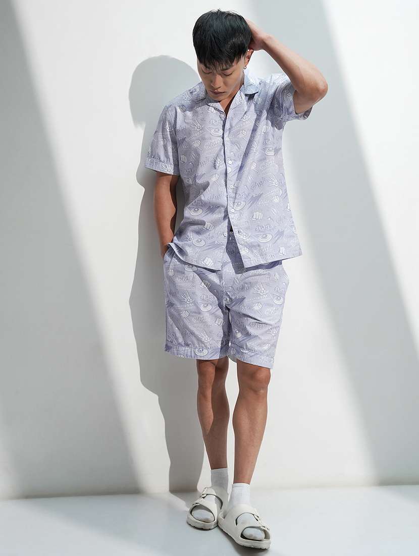 men lavender cotton plain co-ord set - 22471287 -  Standard Image - 5
