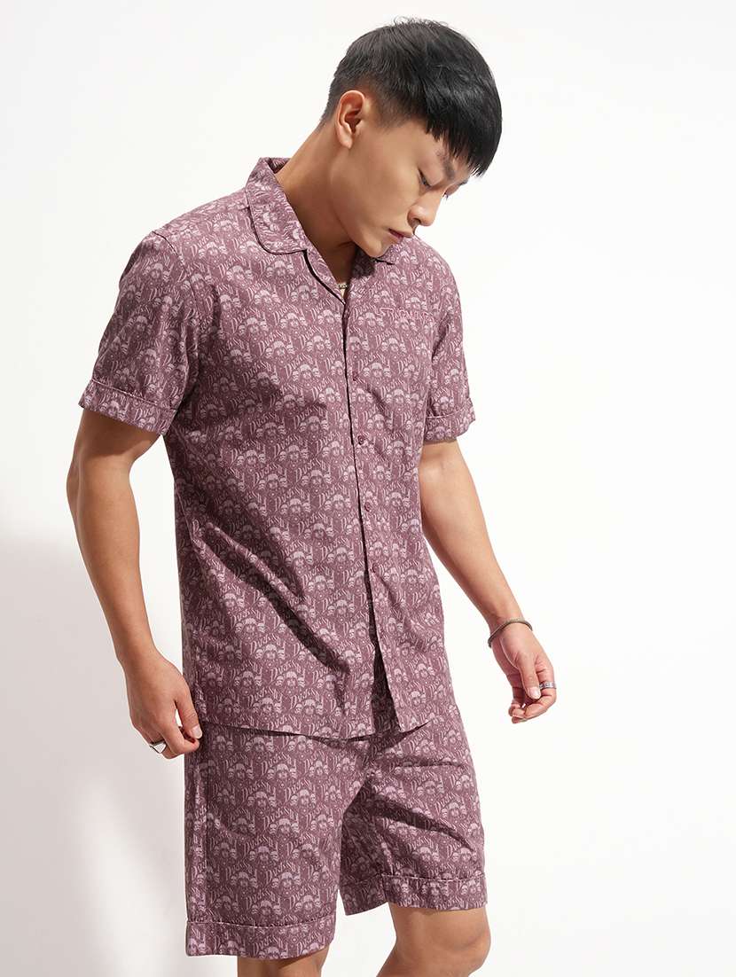 men purple cotton plain co-ord set - 22471291 -  Standard Image - 3