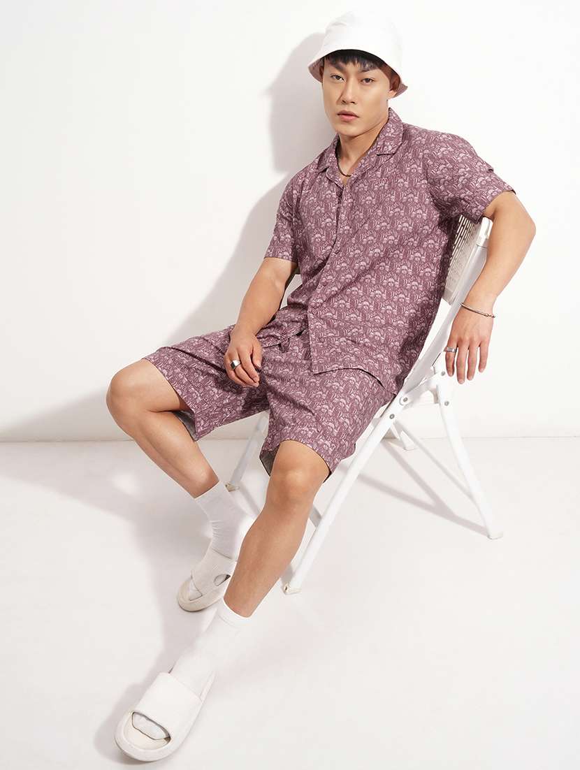 men purple cotton plain co-ord set - 22471291 -  Standard Image - 5