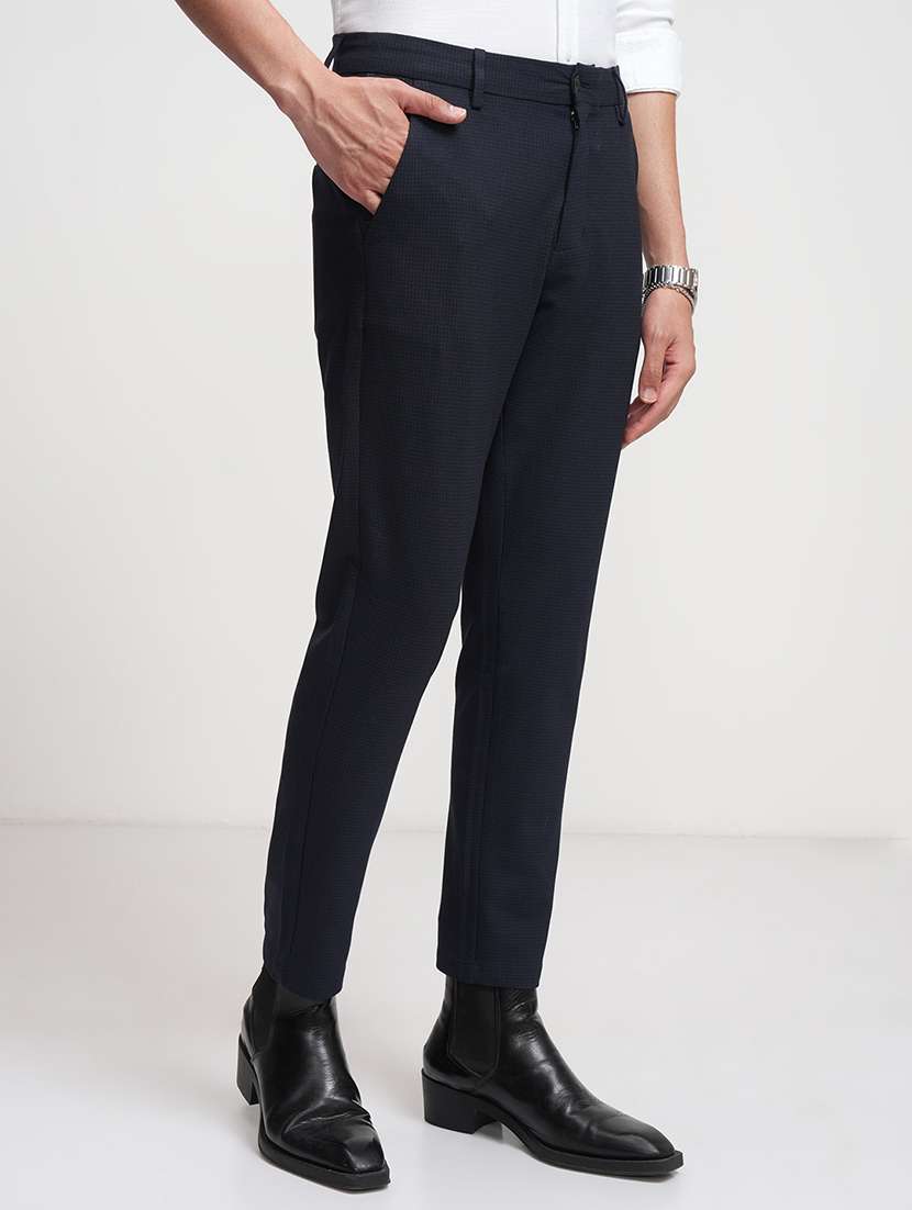 men navy blue polyester chinos casual trouser - 22471301 -  Standard Image - 3