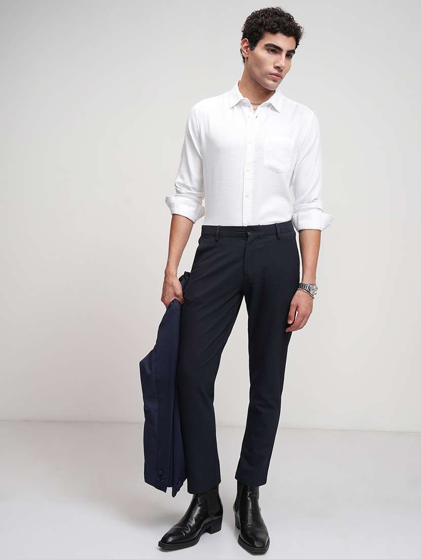 men navy blue polyester chinos casual trouser - 22471301 -  Standard Image - 5