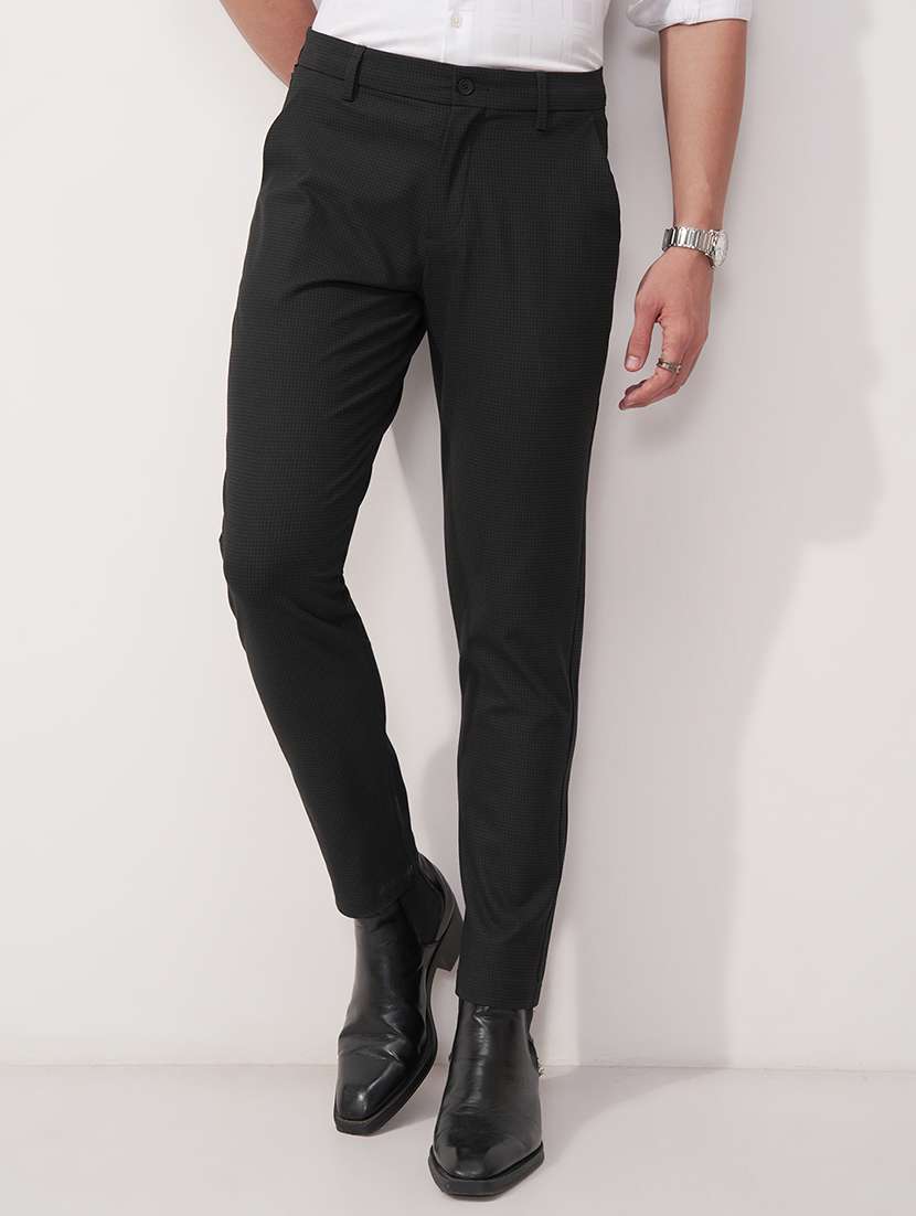 men black polyester chinos casual trouser