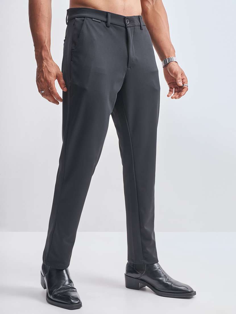 men solid black nylon chinos casual trouser - 22471307 -  Standard Image - 3