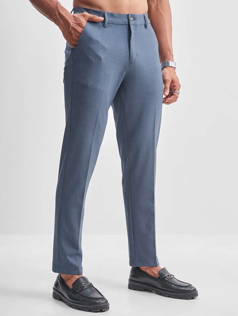 men blue polyester chinos casual trouser - 22471317 -  Standard Image - 3