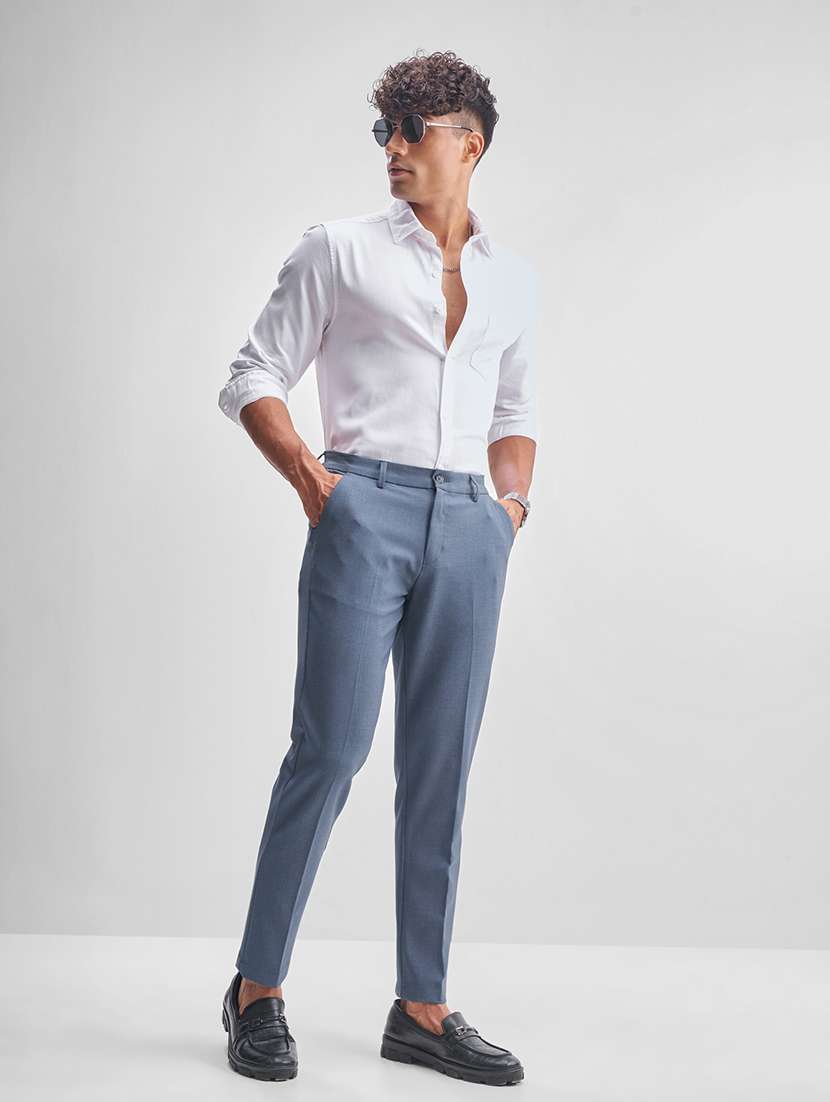 men blue polyester chinos casual trouser - 22471317 -  Standard Image - 5