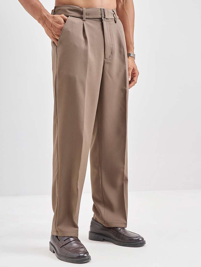 men solid  grey polyester chinos casual trouser - 22471320 -  Standard Image - 3