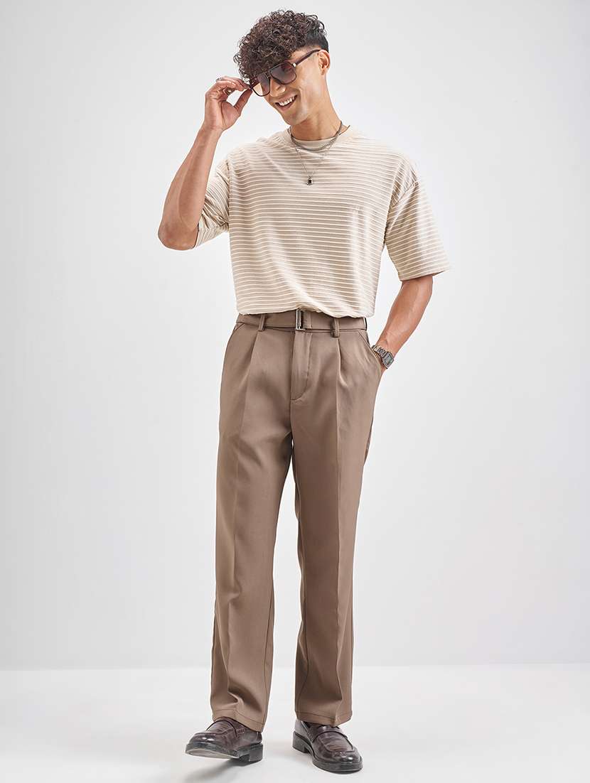 men solid  grey polyester chinos casual trouser - 22471320 -  Standard Image - 5