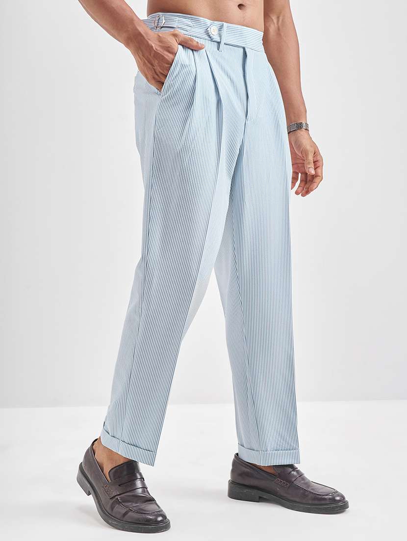 men blue polyester chinos casual trouser - 22471322 -  Standard Image - 3