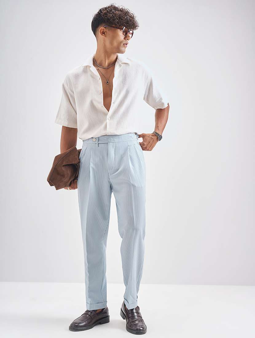 men blue polyester chinos casual trouser - 22471322 -  Standard Image - 5