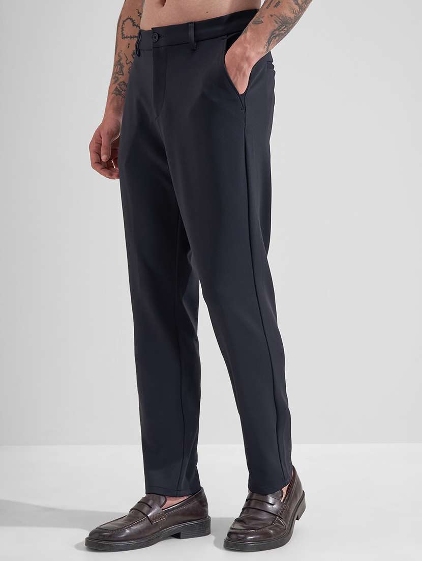 Men Navy Blue Nylon Chinos Casual Trouser - 22471327 -  Standard Image - 3