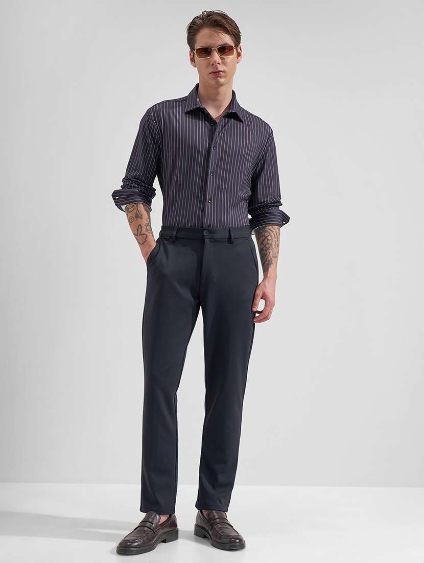 Men Navy Blue Nylon Chinos Casual Trouser - 22471327 -  Standard Image - 5